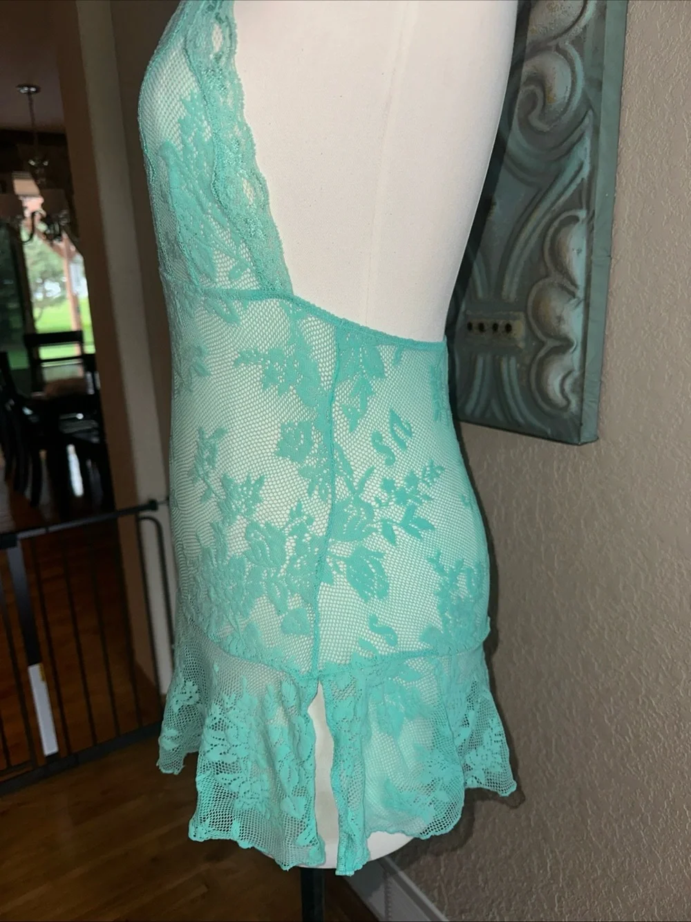 Victoria’s Secret Lace Halter Chemise Babydoll Aqua Open Back Lingerie S/P